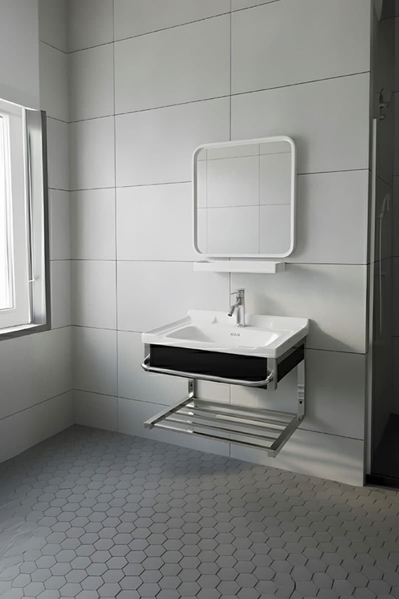 Kit tocador suspendido 8063-A base metálica cromo y lavabo de cerámica blanco 