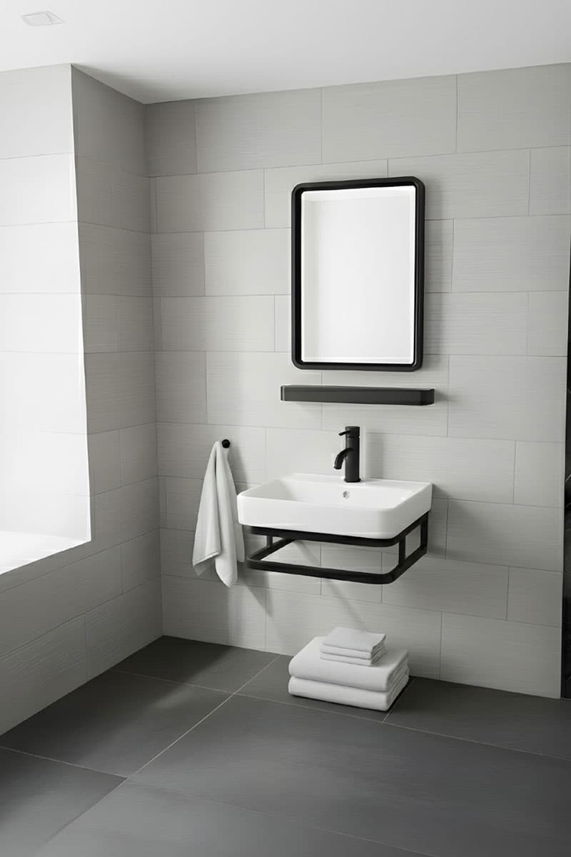 Kit tocador suspendido 854-B base metálica acabado negro con lavabo de cerámica