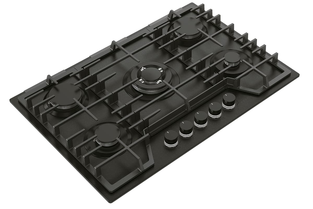 Parrilla de gas para empotrable de 5 quemadores, color negro mate 