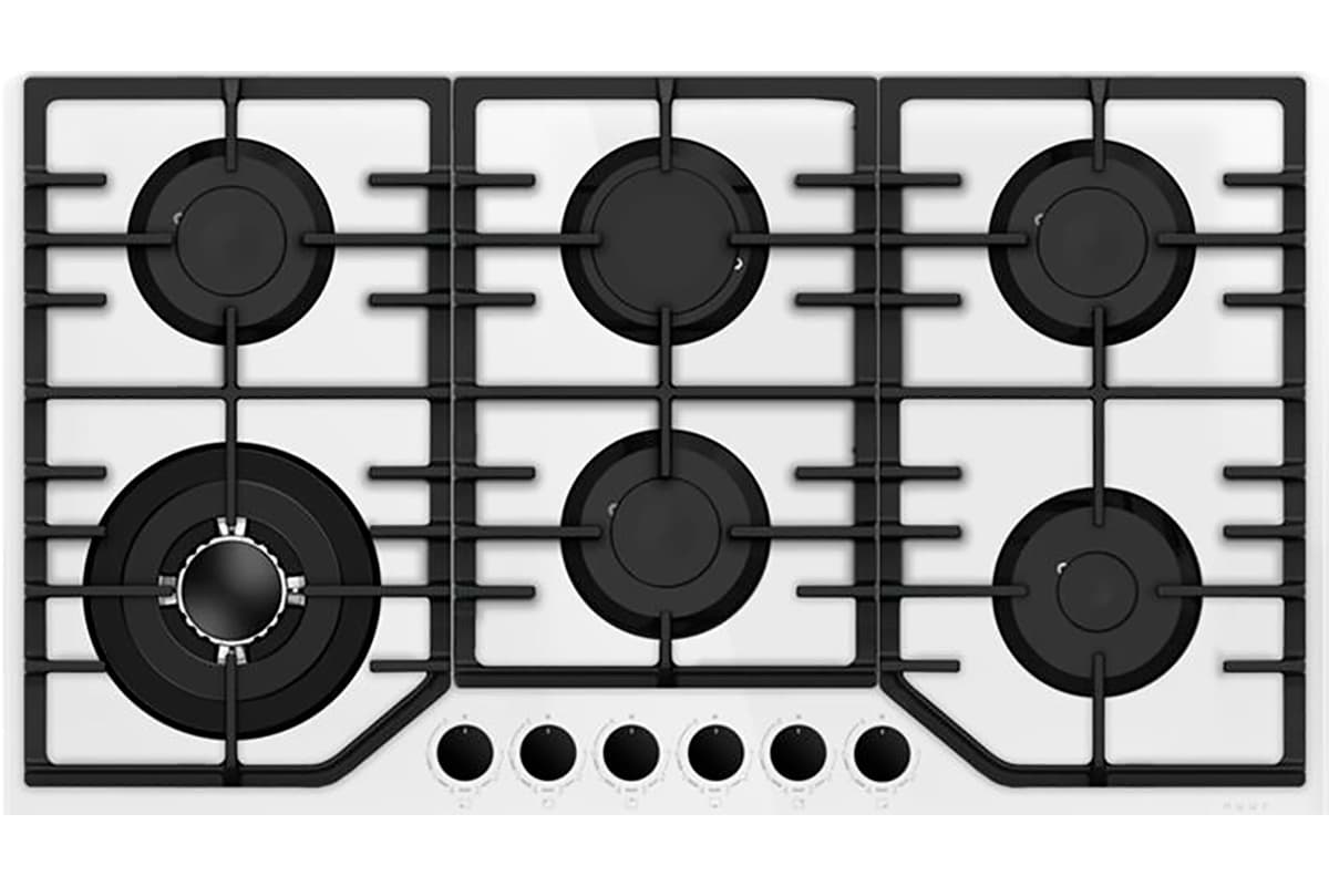 Parrilla de gas empotrable de 6 quemadores 90 x 51  cm , vidrio templado blanco