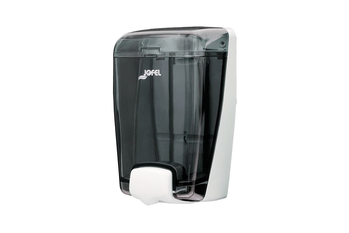 Dispensador de jabón AC82000, base blanca cuerpo humo