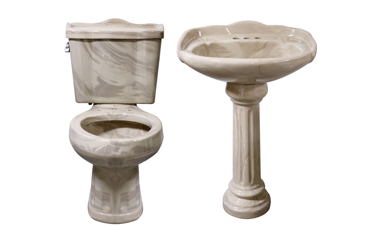 Paquete de baño Oxford Inodoro alargado y lavabo con pedestal color beige marmoleado