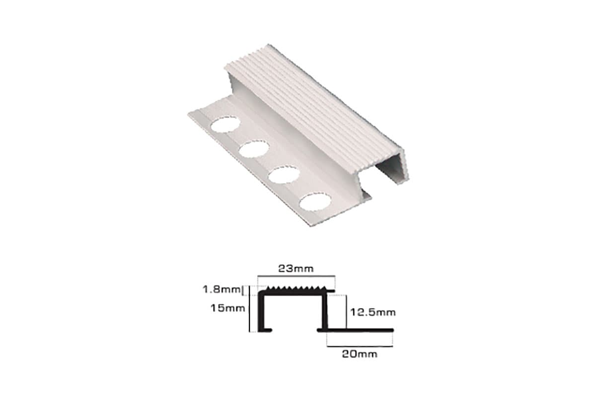 Perfil peldano de aluminio plata mate 25 x 12 mm