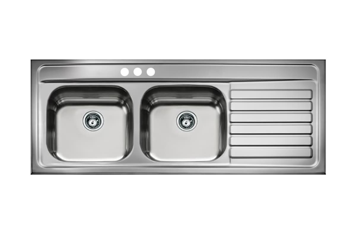Tarja doble con escurridor de lado derecho 140 x 51 cm de acero inoxidable, para mezcladora