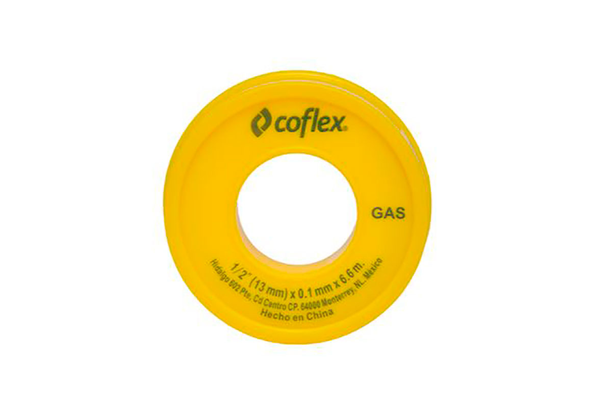 Cinta selladora tefln amarillo para gas 1/2 x 6 mts,  Coflex WTG12-60