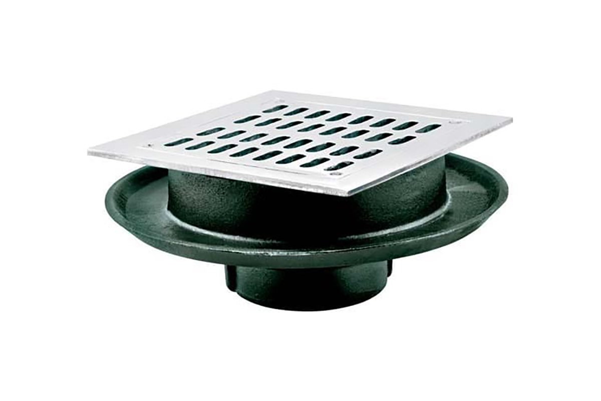 Coladera con rejilla de acero inoxidable cuadrada, con campana, 2584
