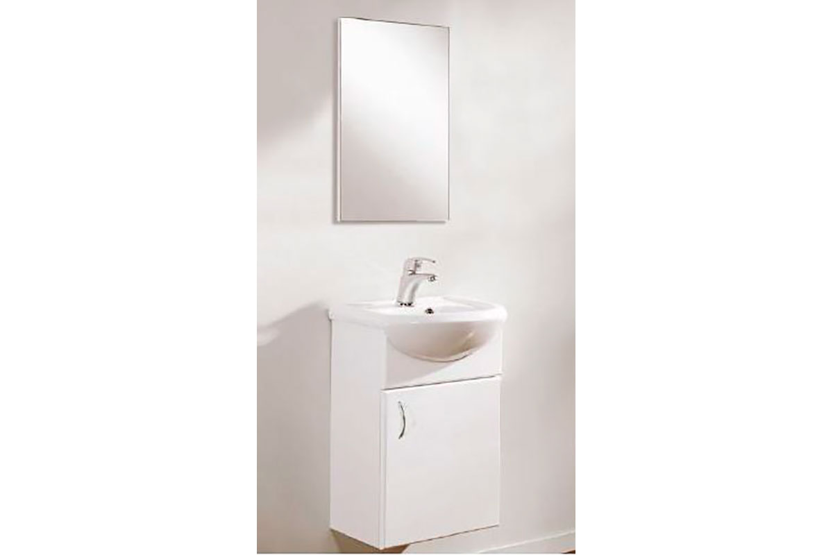 Kit tocador basic con espejo  y lavabo 42 x 25 color blanco brillante 