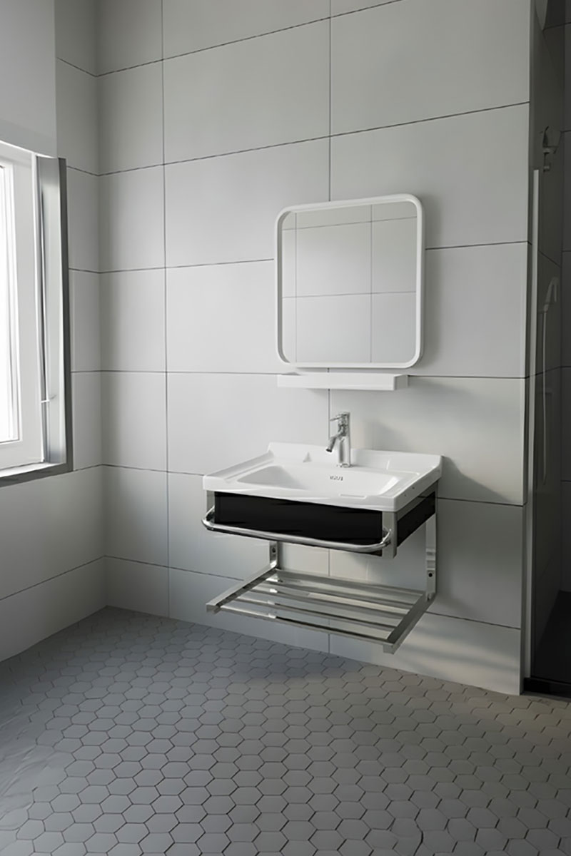 Kit tocador suspendido 8063-A base met�lica cromo y lavabo de cer�mica blanco 