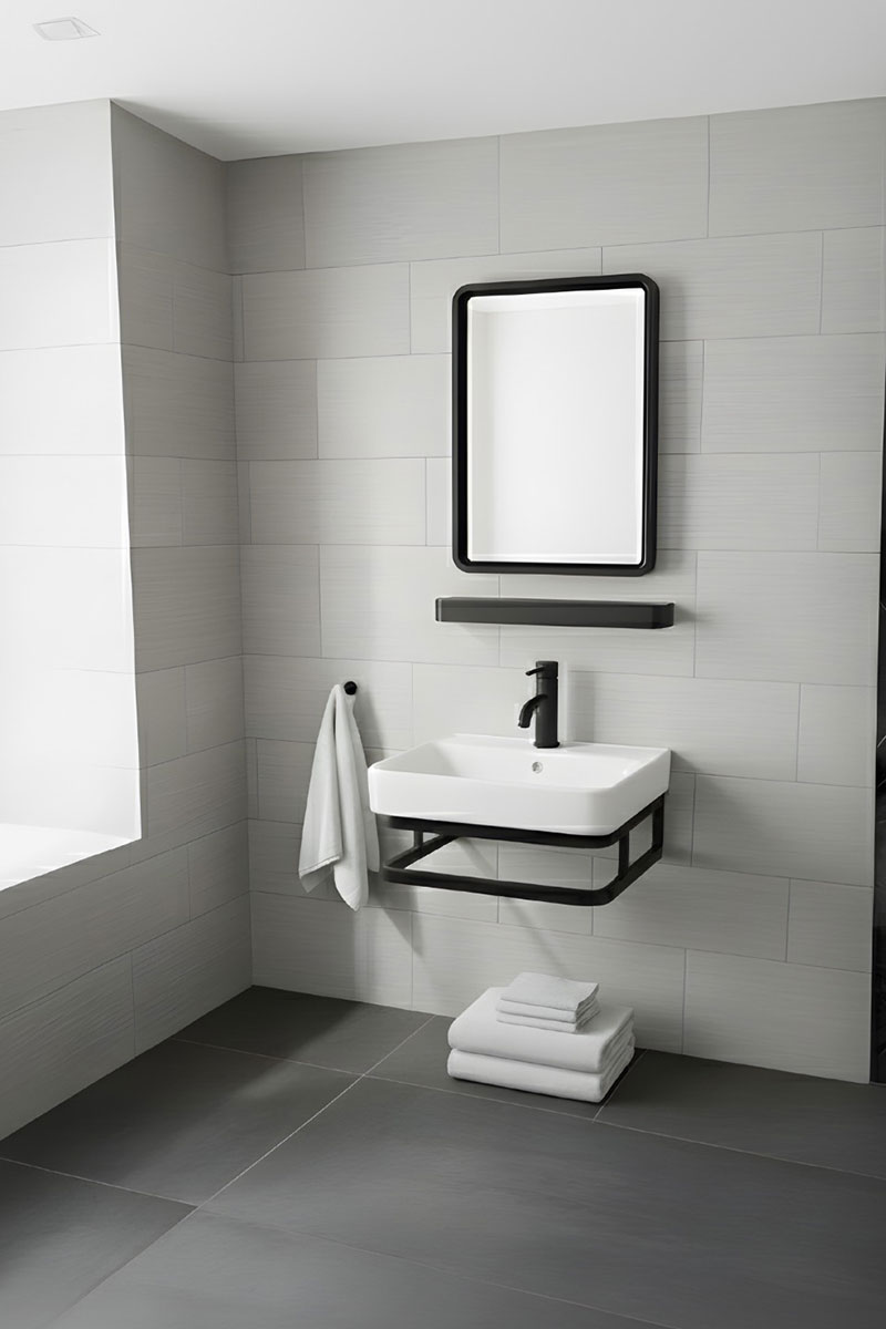 Kit tocador suspendido 854-B base met�lica acabado negro con lavabo de cer�mica