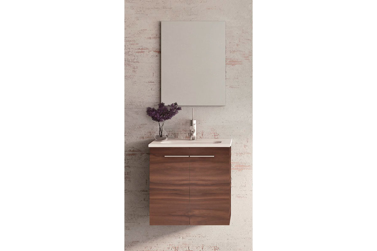 Kit tocador urban con espejo y lavabo 51 x 40 cm color Nogal terracota