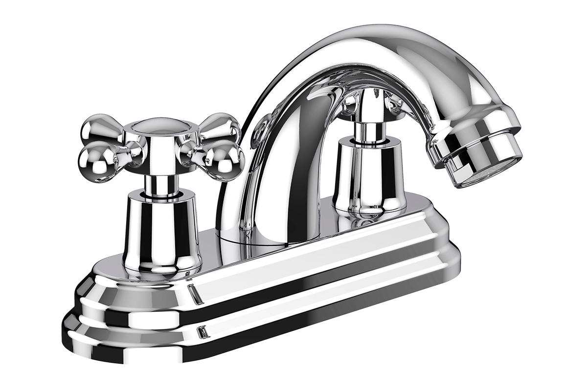 Mezcladora de 4" para lavabo 6012  con maneral de cruz cubierta de acero inoxidable