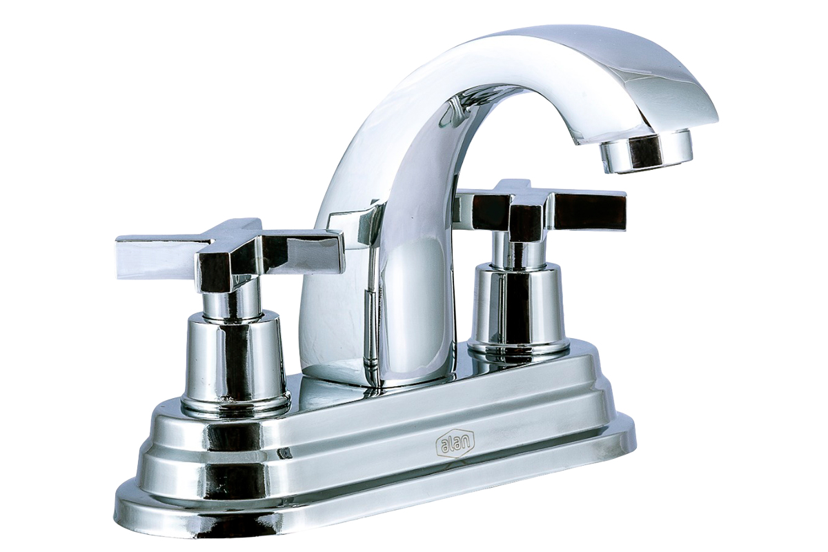 Mezcladora de 4" para lavabo 6012-M  con maneral de cruz cubierta de acero inoxidable