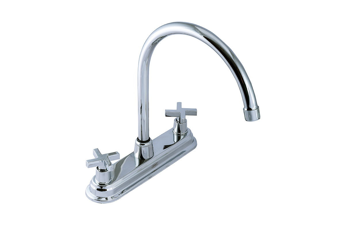 Mezcladora para fregadero con manerales de cruz de 8", modelo 2240MX, acero inoxidable