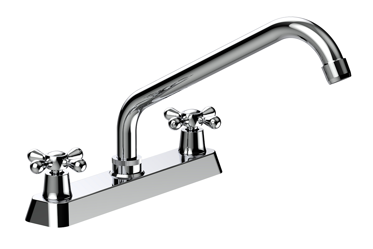 Mezcladora para fregadero con manerales de cruz de 8", modelo 2227, acabado en acero inoxidable 