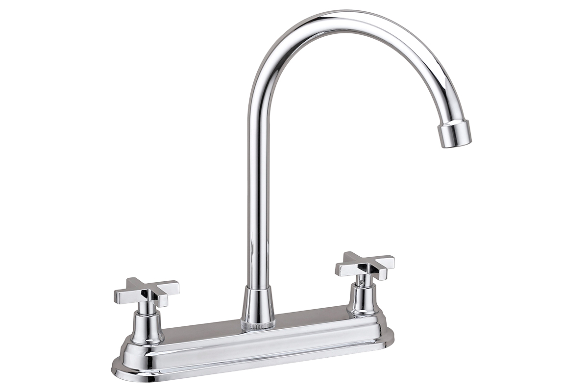 Mezcladora para fregadero con manerales de cruz de 8", modelo 2240MX, acero inoxidable