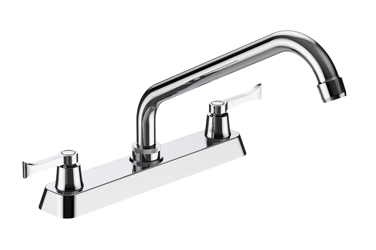 Mezcladora para fregadero con manerales de palanca de 8", modelo 2225, acabado en acero inoxidable