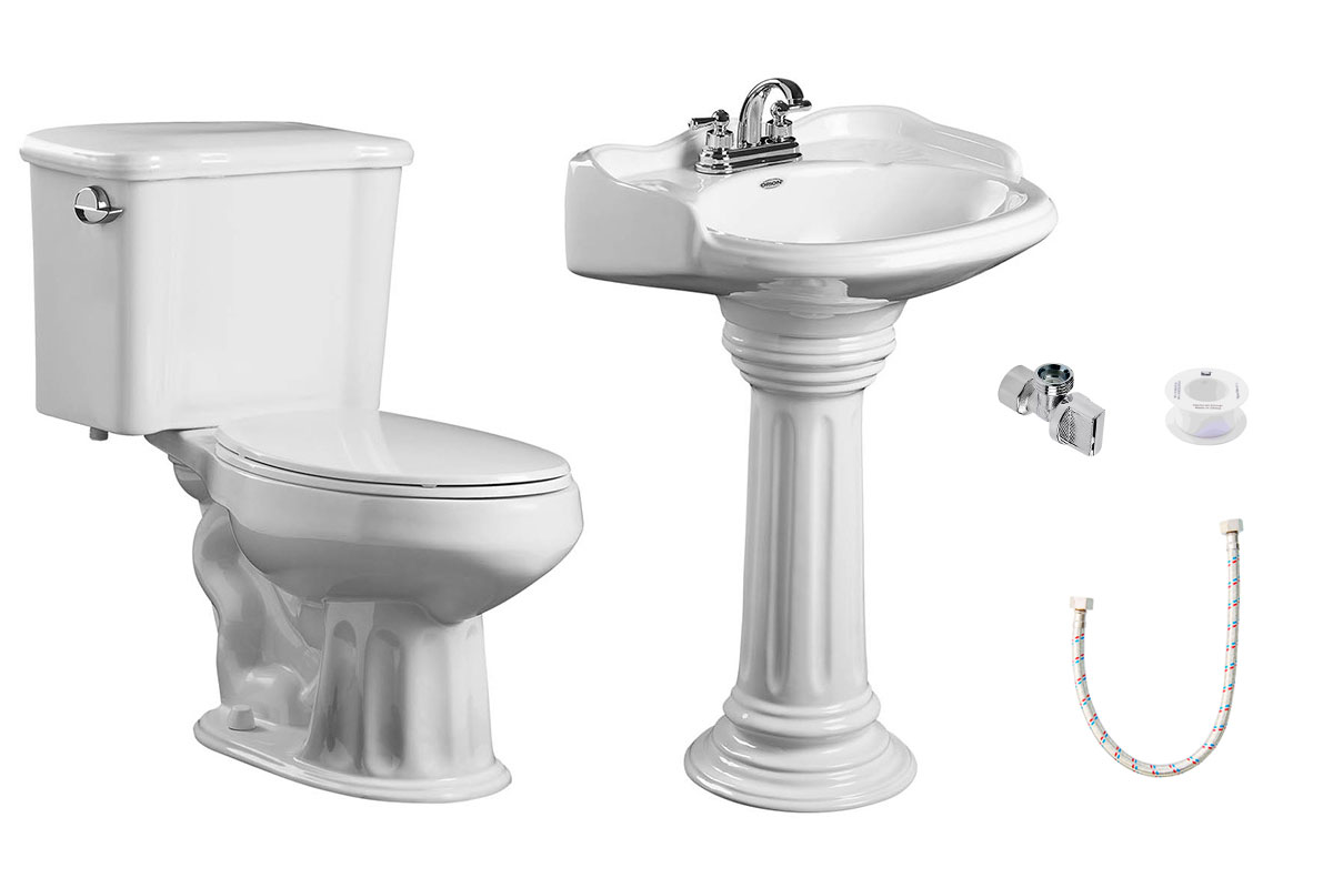 Paquete de inodoro alargado y lavabo Royalty color blanco 