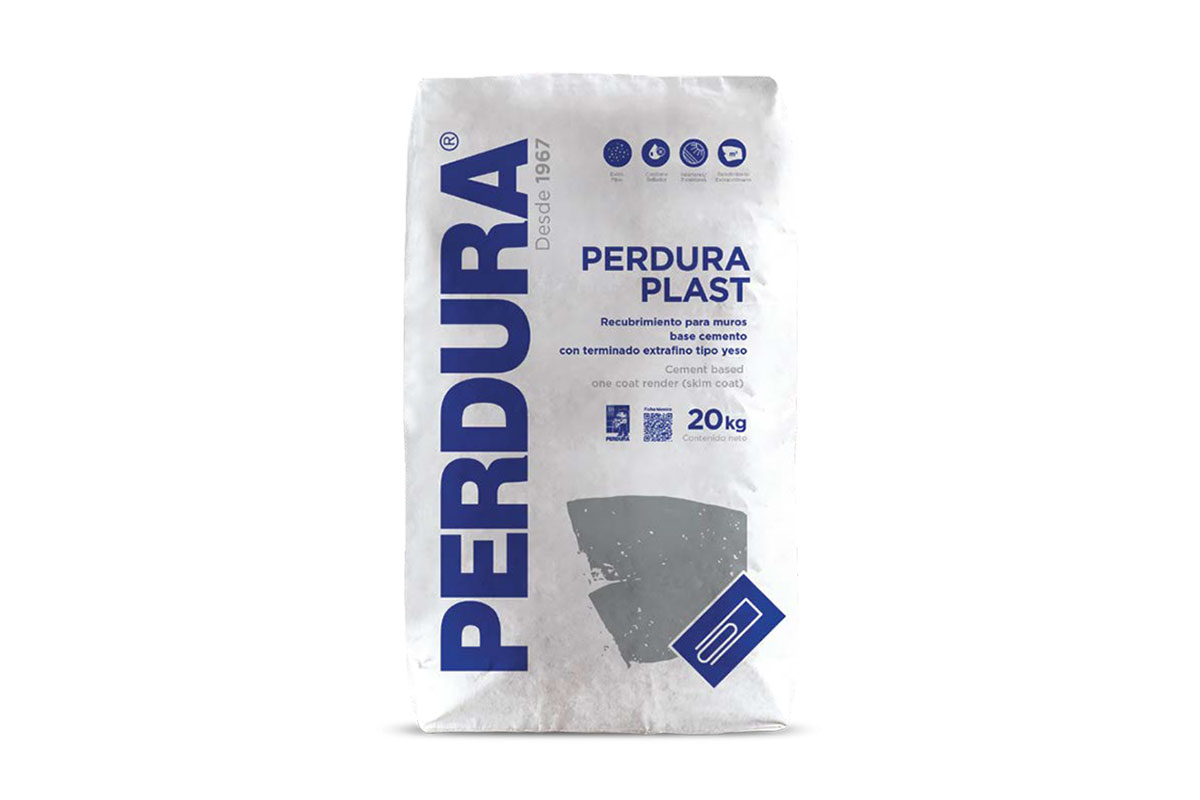 Perdura Plast recubrimiento para muros y techos, saco de 20 kg color blanco